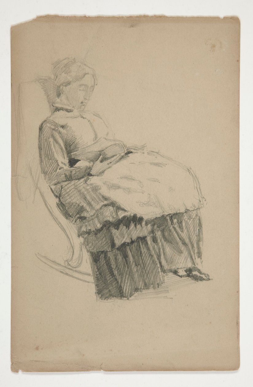 Studie einer älteren Frau im Schaukelstuhl, lesend von Edwin Austin Abbey