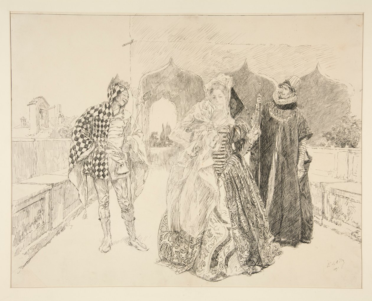Der Clown und Malvolio, Illustration für Akt I, Szene v, Was ihr wollt von Edwin Austin Abbey