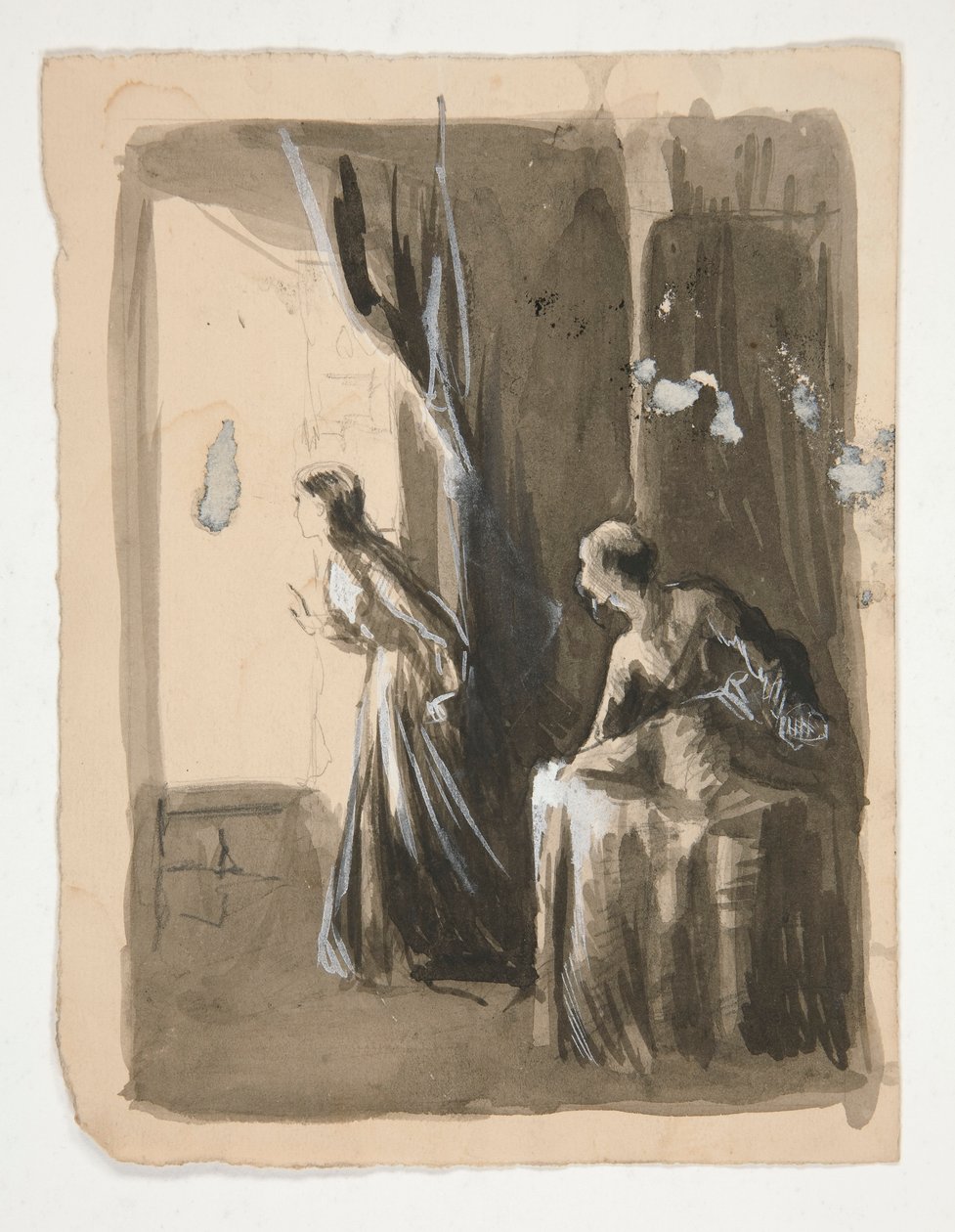Zwei Frauen in einem Innenraum - nicht identifizierte Illustration von Edwin Austin Abbey