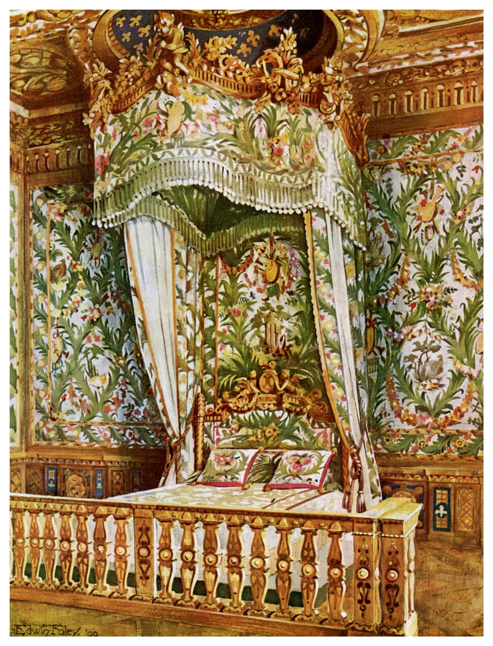 Vergoldetes Staatsbett von Marie Antoinette, Schlafzimmer der Königin, Palais de Fontainebleau, Frankreich von Edwin Foley