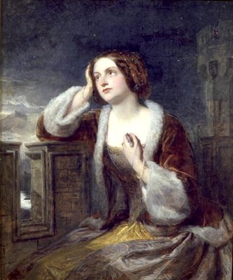 Catherine Seyton schaut von den Zinnen von Loch Leven, ca. 1840 von Edwin Landseer
