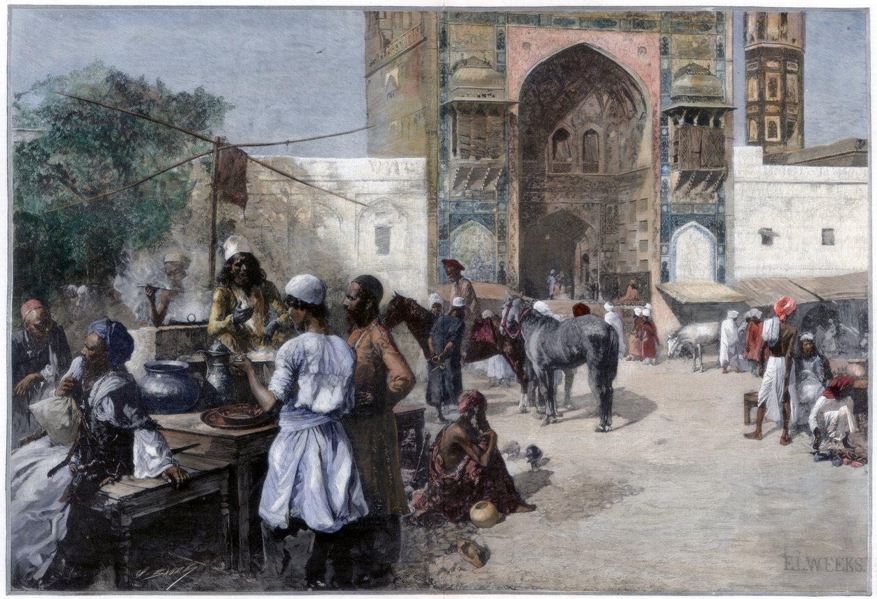 Ein Freiluftrestaurant in Lahore, Indien, 1880 von Edwin Lord Weeks
