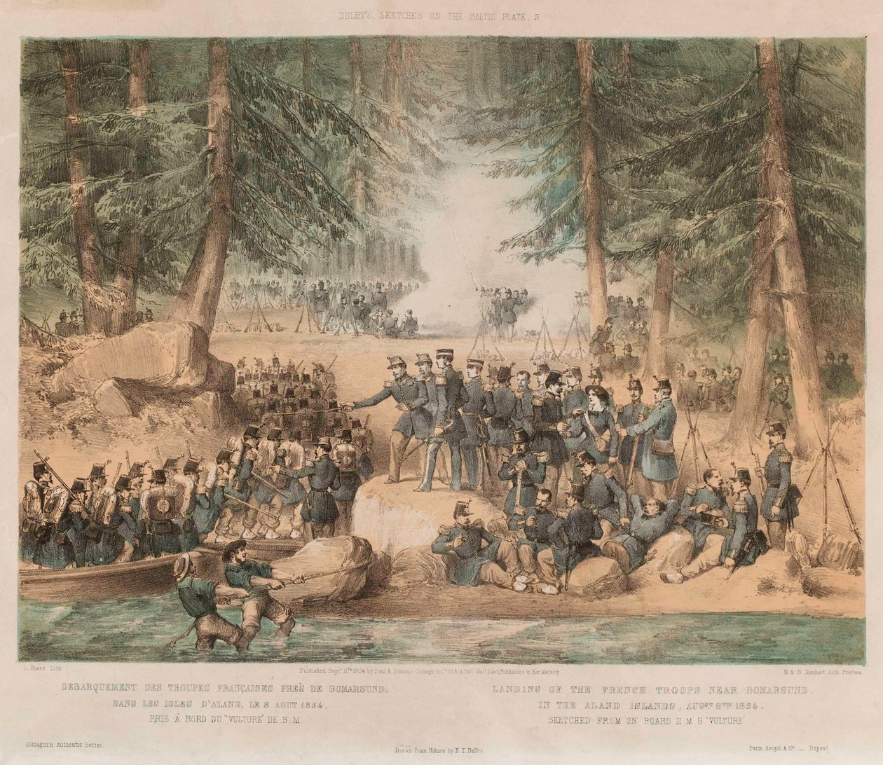 Landung der französischen Truppen in der Nähe von Bomarsund auf den Åland-Inseln, 8. August 1854 von Edwin Thomas (after) Dolby