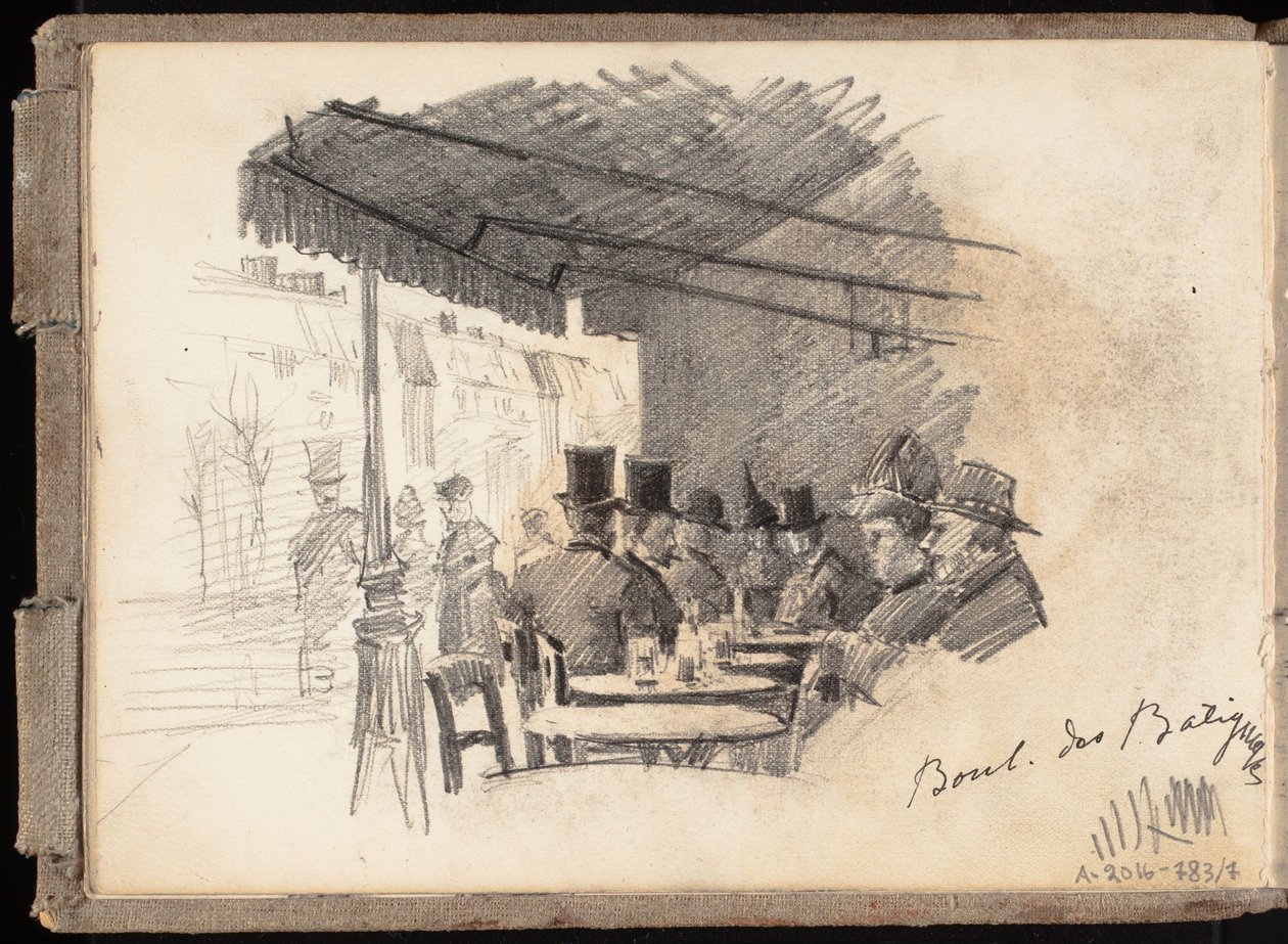 Straßencafé in Paris, Boulevard des Batignolles, Seite aus Järnefelts Skizzenbuch von Eero Järnefelt