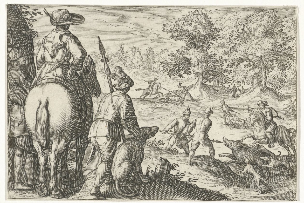 Landschaft mit Wildschweinjagd von Egbert Jansz.