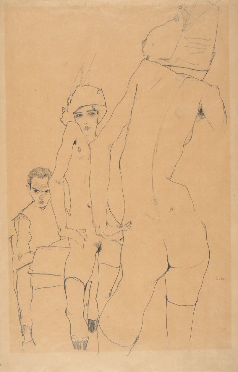 Schiele mit Aktmodell vor dem Spiegel, 1910 von Egon Schiele
