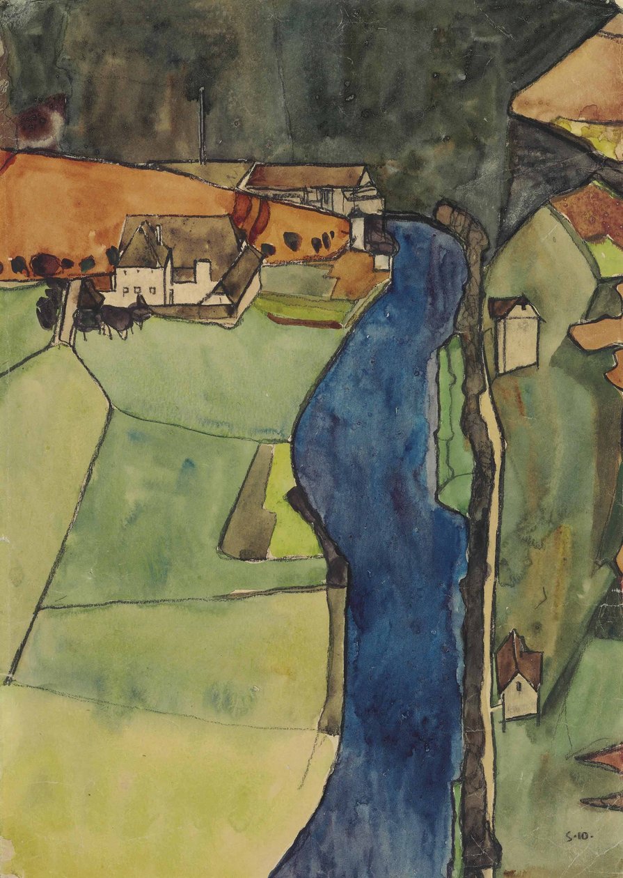 Stadt am blauen Fluss von Egon Schiele