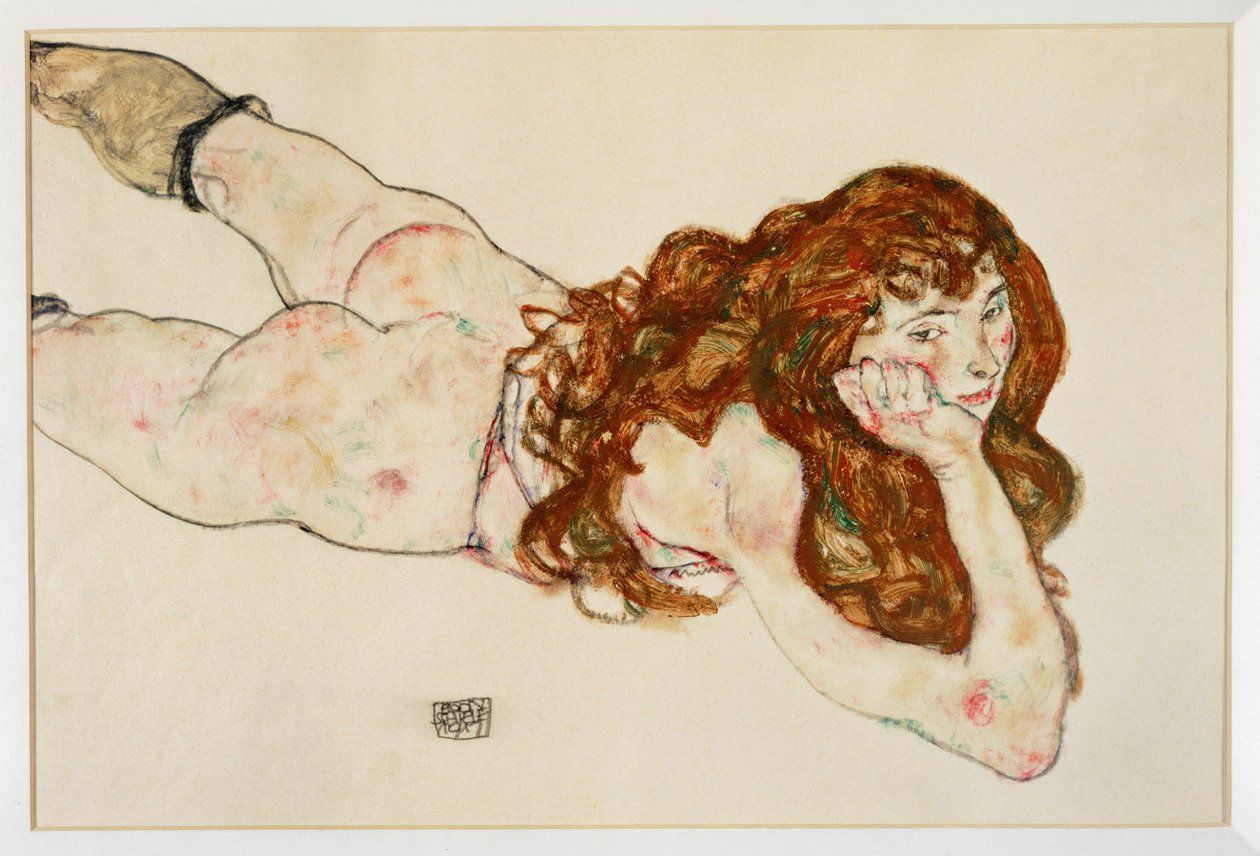 Am Bauch liegender weiblicher Akt von Egon Schiele