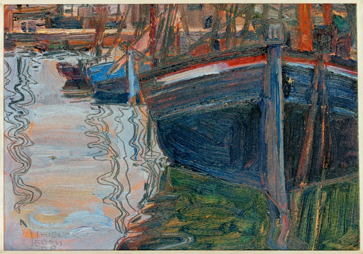 Boote, sich im Wasser spiegelnd von Egon Schiele