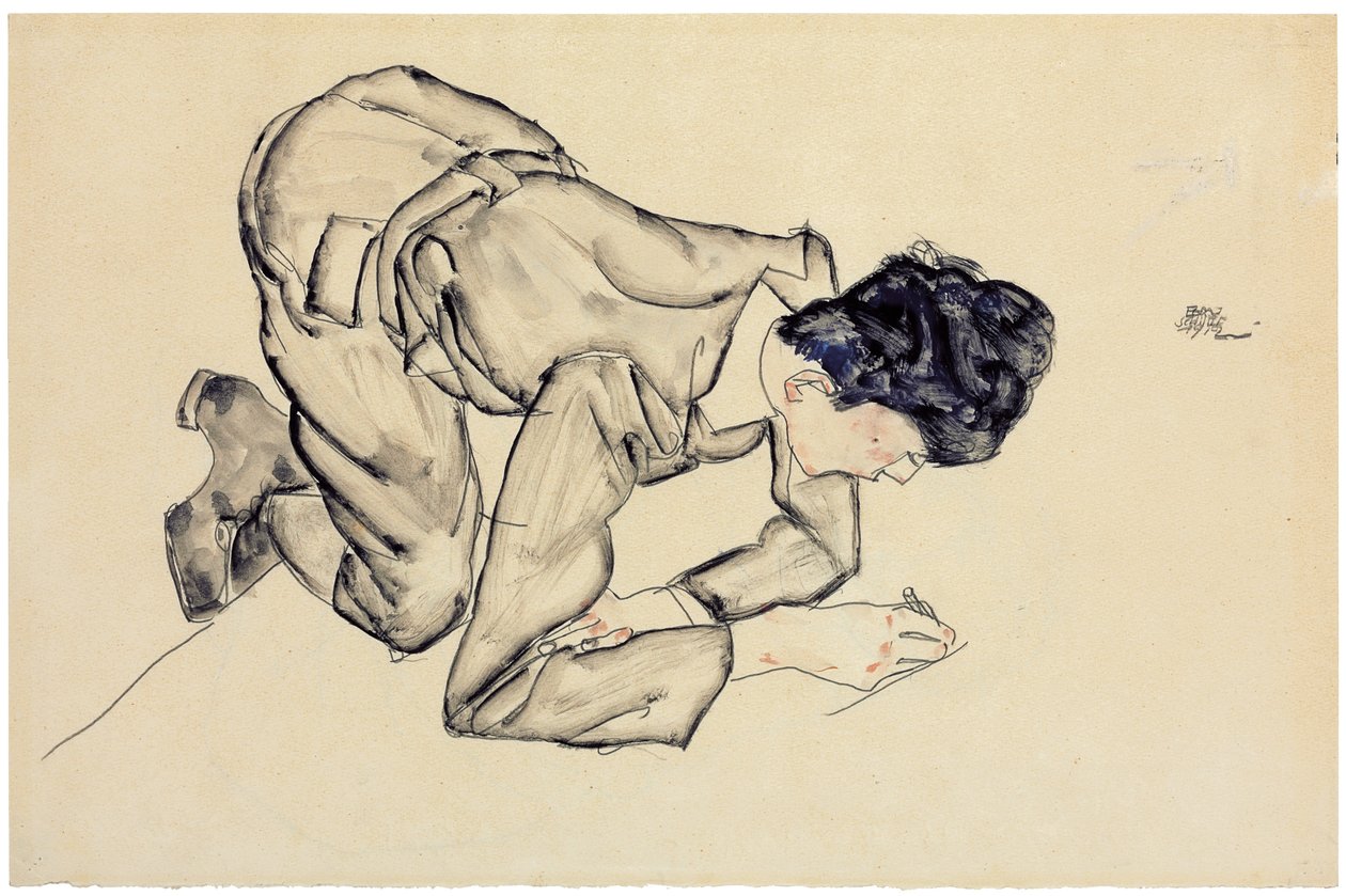 Erich Lederer, der auf dem Boden zeichnet, 1912 von Egon Schiele