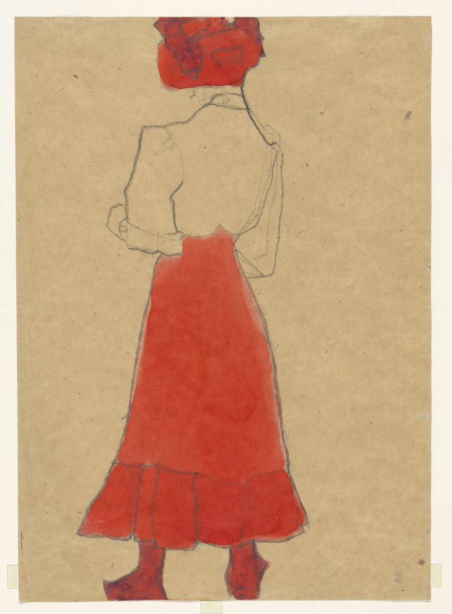 Frau mit rotem Rock von Egon Schiele