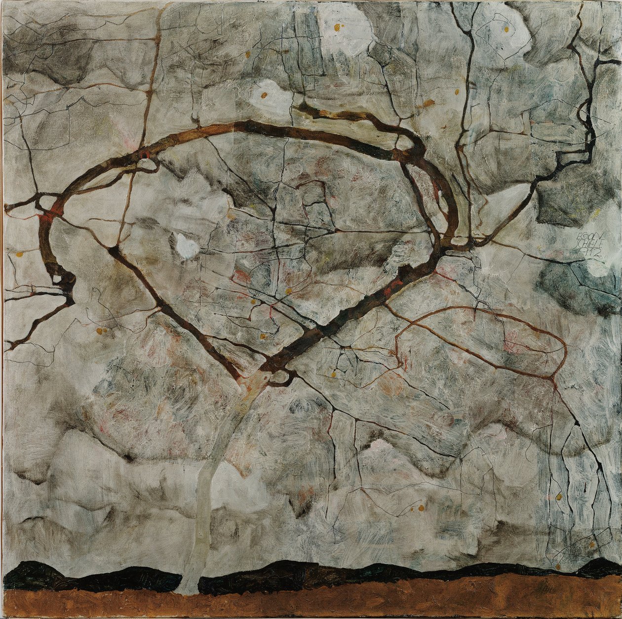 Herbstbaum in bewegter Luft („Winterbaum“) von Egon Schiele