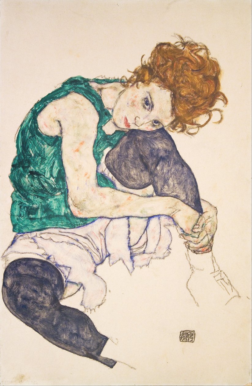 Sitzende Frau mit gebeugten Knien (Adele Herms) von Egon Schiele