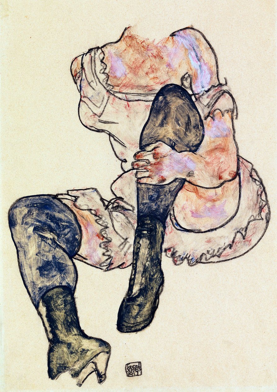 Sitzende Frau mit gebeugtem linken Bein (Torso) von Egon Schiele