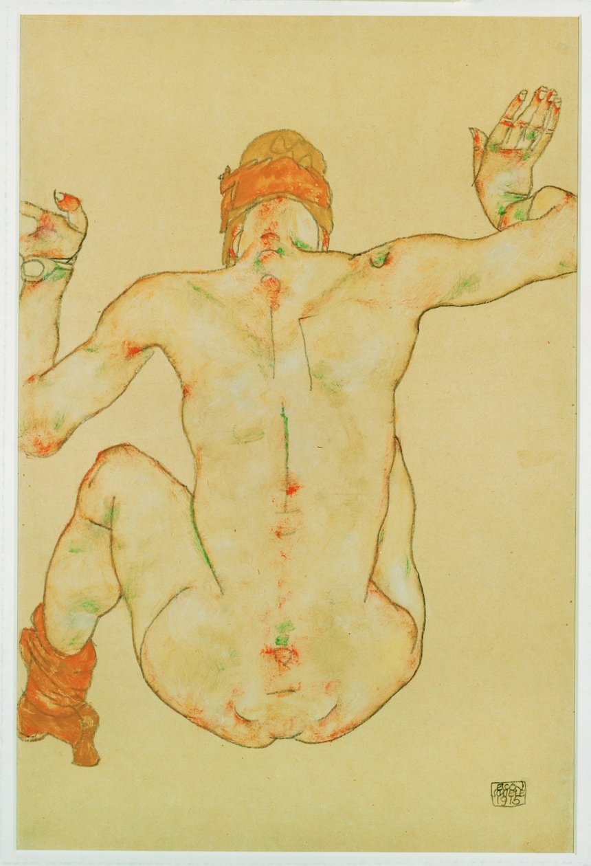 Sitzender weiblicher Akt, Rückansicht von Egon Schiele