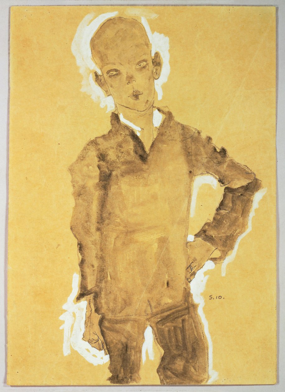 Stehender Junge, linke Hand auf der Hüfte von Egon Schiele