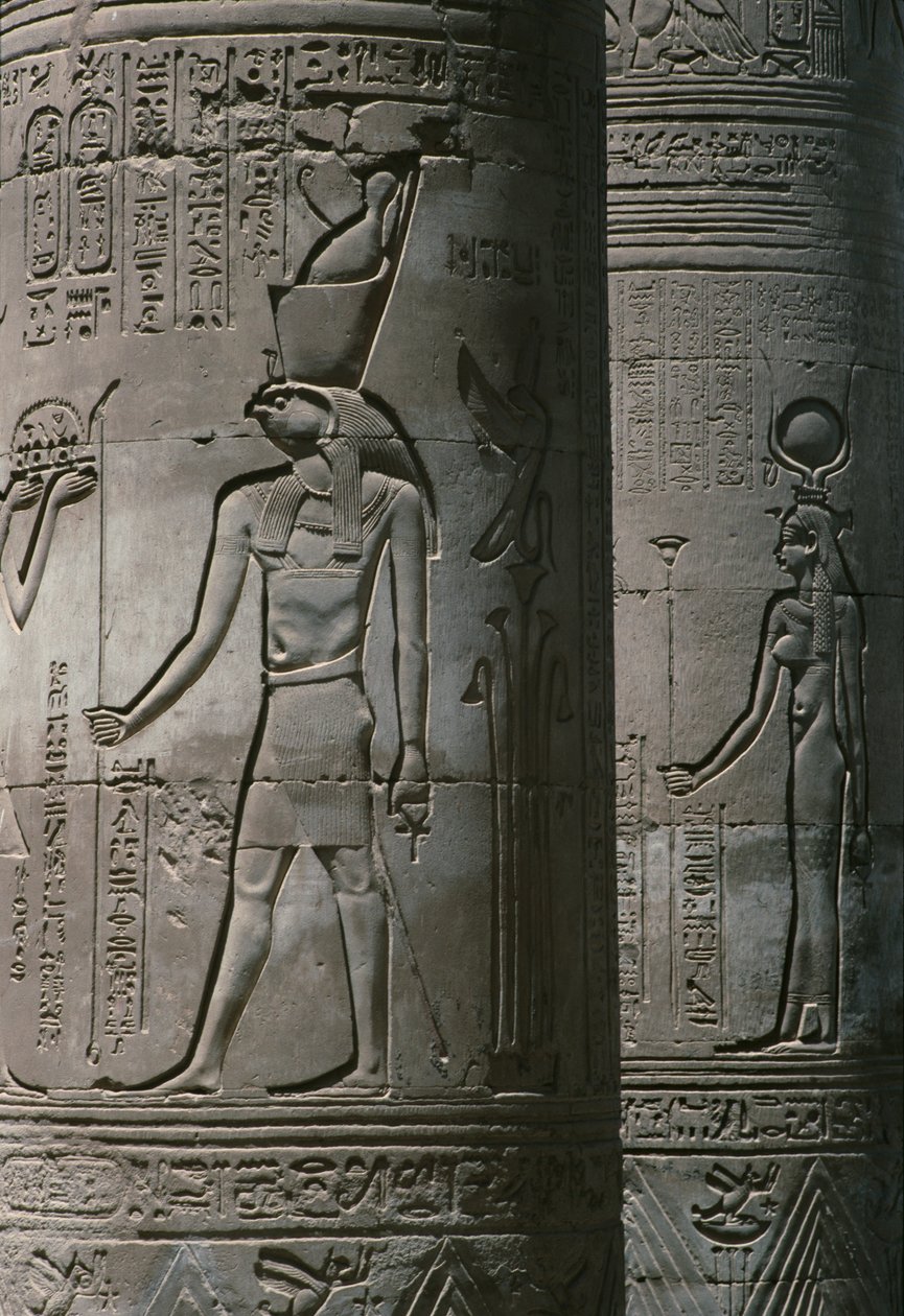 Detail der Kolonnade, Römischer und Ptolemäischer Doppeltempel von Sobek und Haroeris am Nil von Egyptian