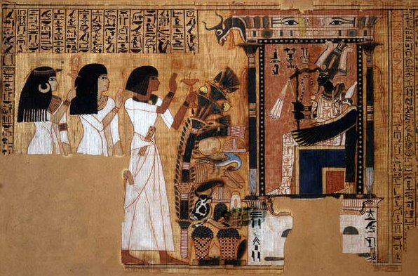Totenbuch des Schreibers Nebqed, Detail des Verstorbenen vor Osiris, Neues Reich, ca. 1400 v. Chr. von Egyptian 18th Dynasty