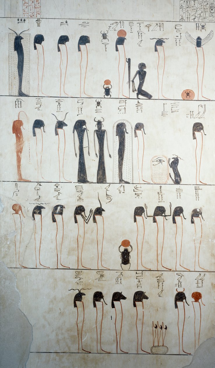Darstellung der Litanei des Ra, Detail der Fresken in der Grabkammer des Grabes von Thutmosis III., Tal der Könige, Luxor, Theben (Unesco-Welterbeliste) von Egyptian 18th Dynasty
