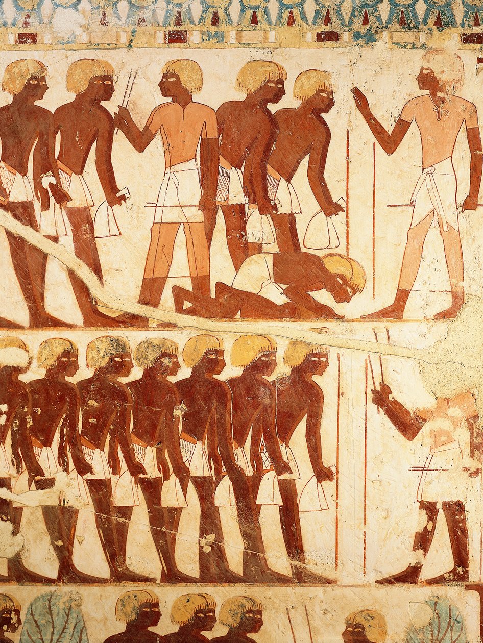 Detail von Fresken, die die Armee zeigen, die Rationen erhält, aus dem Grab von Userhat (TT56) von Egyptian 18th Dynasty