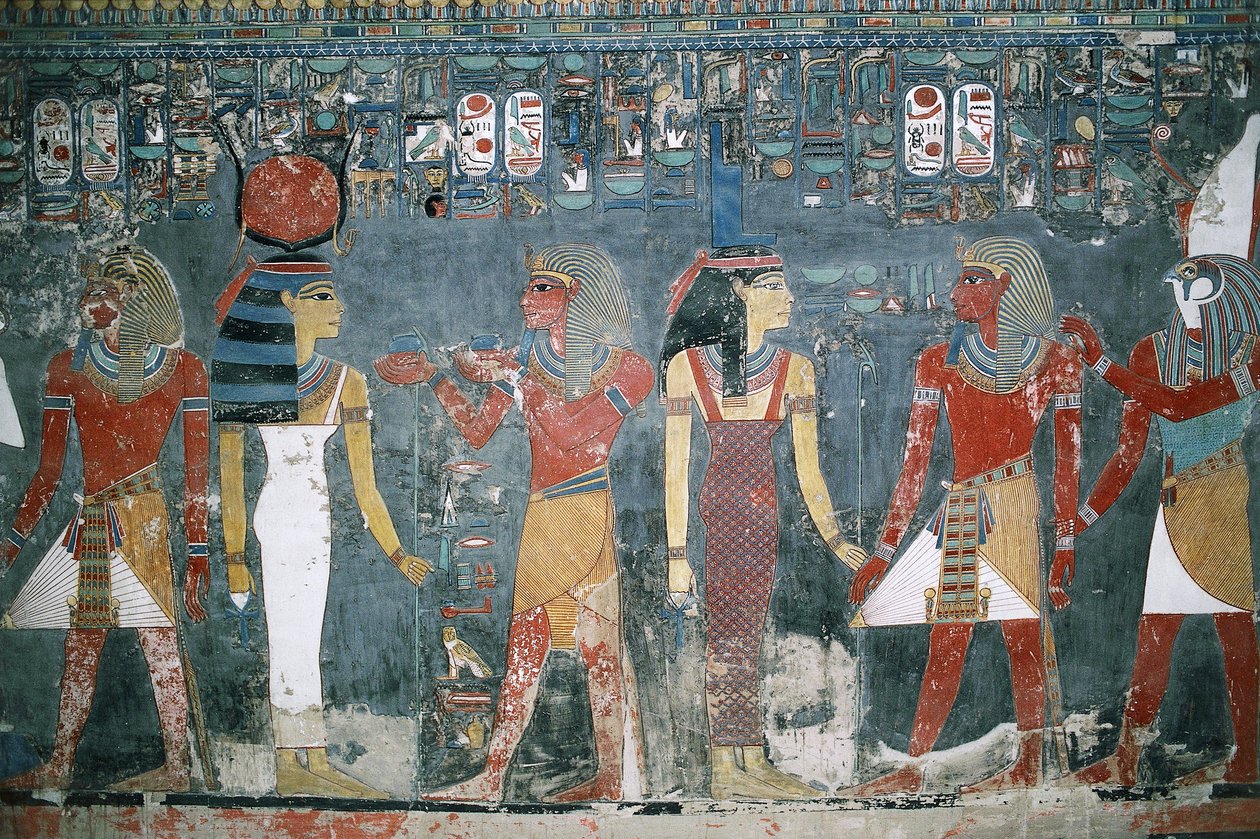 Ägypten, Luxor, Tal der Könige, Grab von Horemheb, Wandmalerei von Egyptian 18th Dynasty