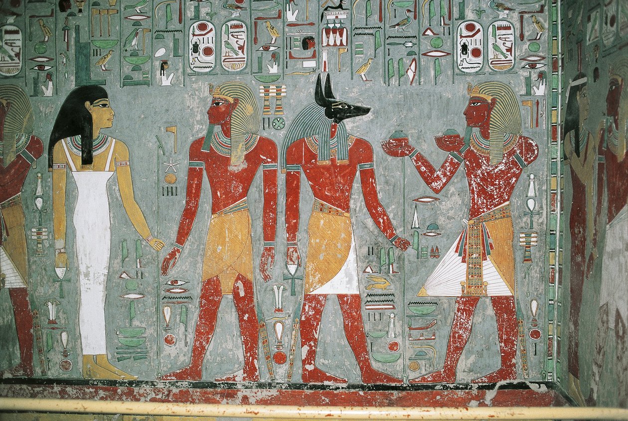 Ägypten, Luxor, Tal der Könige, Grab von Horemheb, Wandmalerei von Egyptian 18th Dynasty