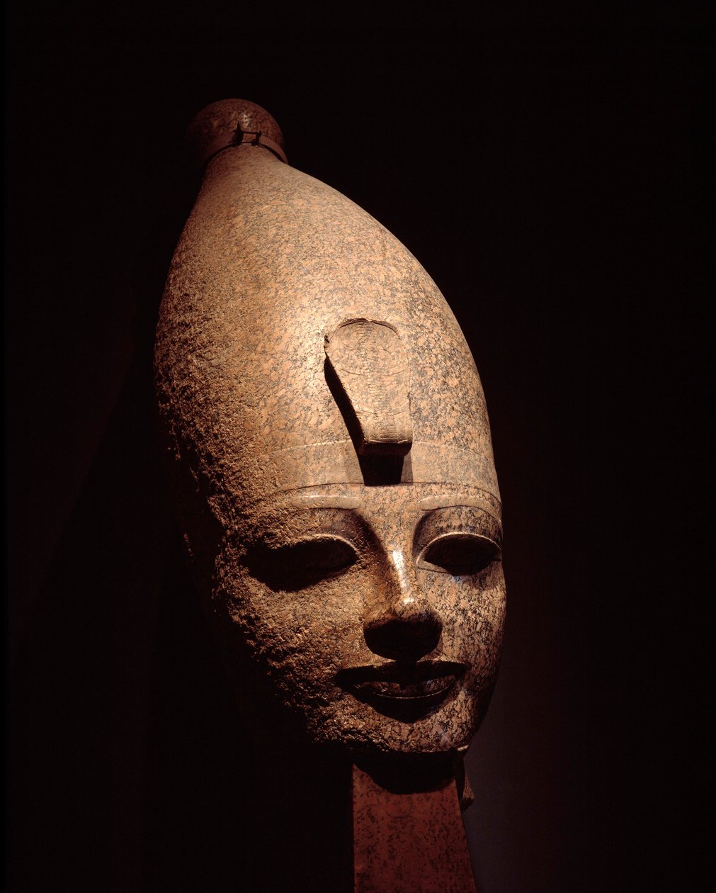Ägyptische Antiquität: Kolossalkopf von Amenophis III. Rosengranit-Skulptur. 14. Jahrhundert v. Chr. 18. Dynastie. Luxor-Museum, Ägypten von Egyptian 18th Dynasty