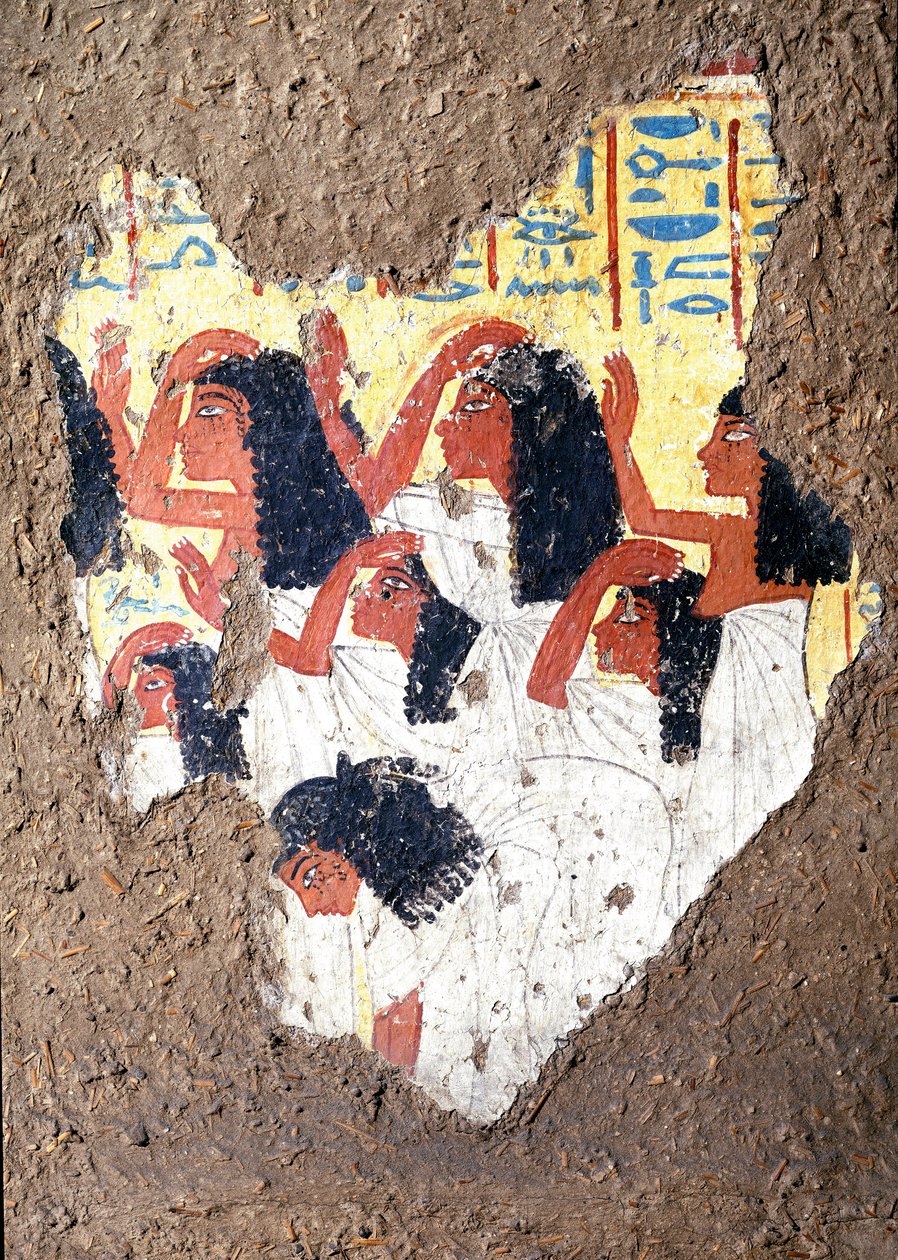 Ägyptische Antike: Fresko aus dem Grab des Malers Maia, eine Gruppe von Trauernden. 18. Dynastie. Aus der Kapelle von Maia, Deir el-Medineh (el Medineh), Neues Reich Dim. 67 cm Turin, Ägyptisches Museum von Egyptian 18th Dynasty