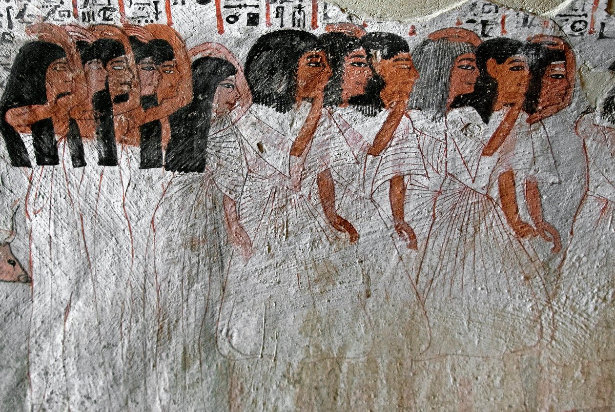 Ägyptische Antike: Prozession der Weinenden. Malerei des Grabes von Roy (TT255). 18. Dynastie. Vom Westufer von Luxor, Ägypten von Egyptian 18th Dynasty