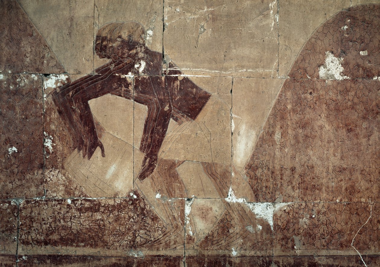 Nahrungsmittelaustausch, Detail der Szene, die die Expedition ins Land Punt darstellt, bemaltes Relief, Kolonnade von Punt, Totentempel der Hatschepsut, Deir el-Bahari, Thebanische Nekropole, Ägyptische Zivilisation, Neues Reich, Dynastie XVIII von Egyptian 18th Dynasty