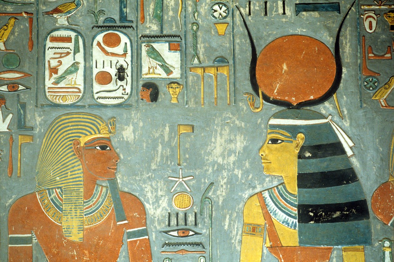 Horemheb und Hathor, aus dem Grab von Horemheb (ca. 1323-1295 v. Chr.) Neues Reich (Wandmalerei) (Detail) von Egyptian 18th Dynasty