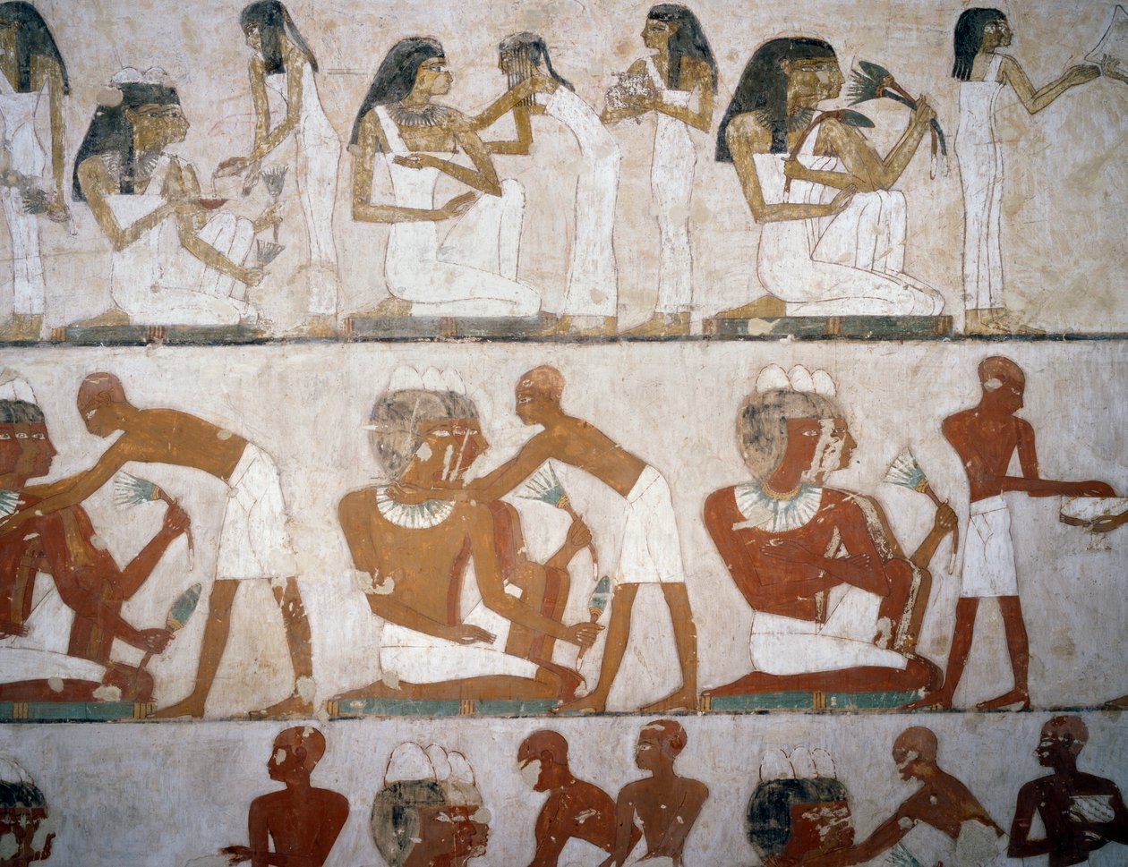 Männer und Frauen beim Anlegen von Schmuck (Detail) von Egyptian 18th Dynasty