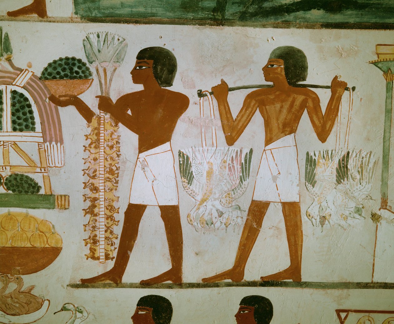 Männer, die Obst und Essen für die Verstorbenen tragen von Egyptian 18th Dynasty