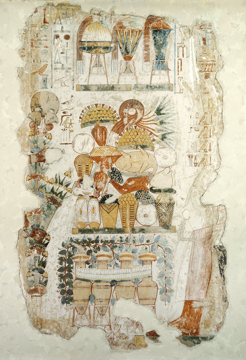 Nebamun empfängt Opfergaben von seinem Sohn, aus dem Grab von Nebamun, ca. 1350 v. Chr. von Egyptian 18th Dynasty