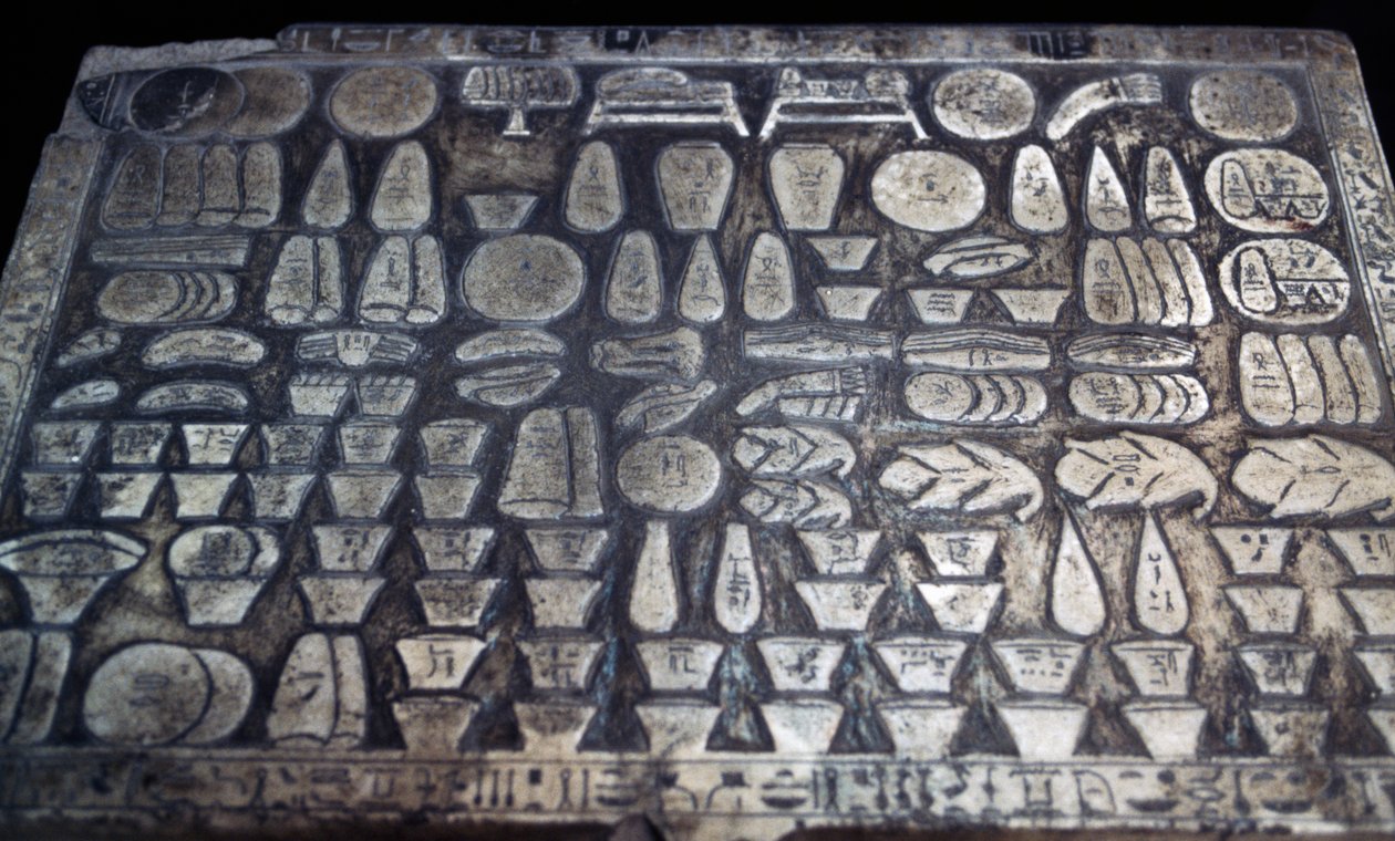 Opfertisch, ägyptische Zivilisation, Neues Reich, Dynastie XVIII (Detail) von Egyptian 18th Dynasty