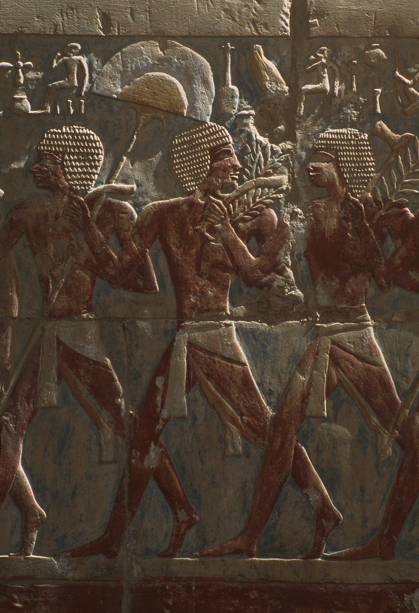 Relief einer Parade zu Ehren der Göttin Hathor (Detail) aus dem Totentempel der Hatschepsut (ca. 1503-1482 v. Chr.) von Egyptian 18th Dynasty