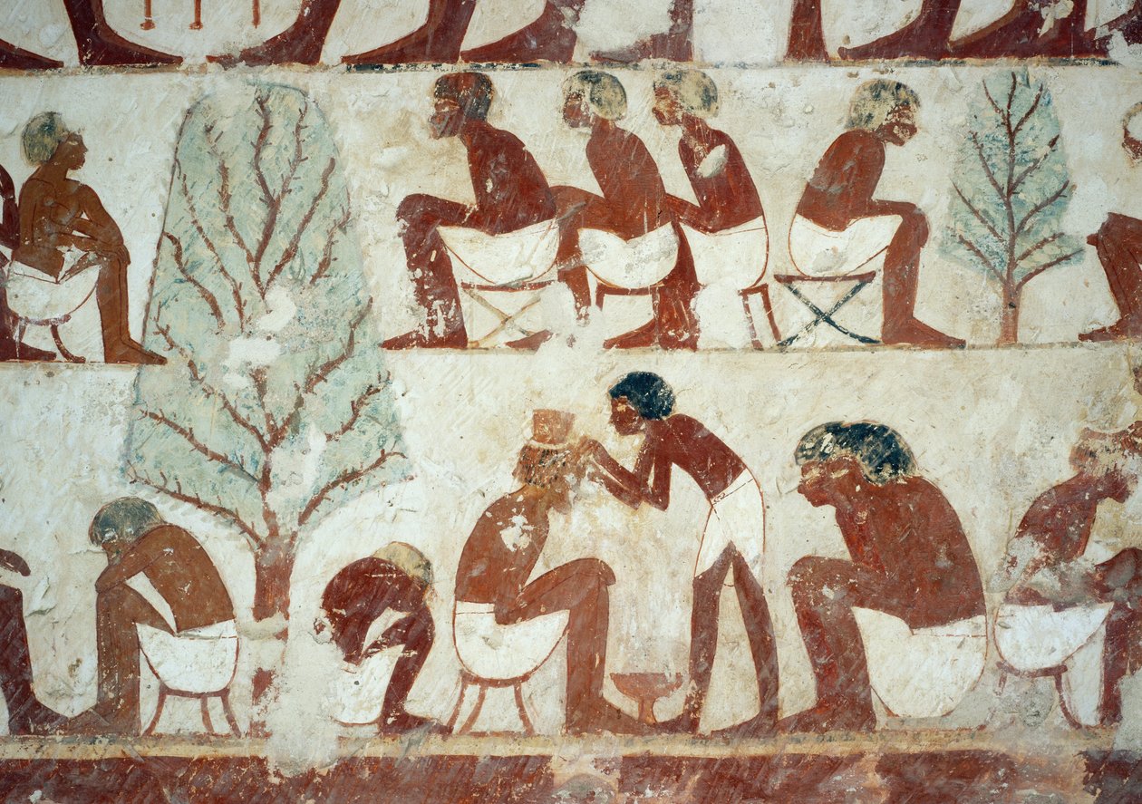 Soldaten, die sich die Haare schneiden lassen, Detail aus den Fresken im Grab von Userhat, Sheikh Abd el Qurnah Nekropole, Luxor, Theben (Unesco-Weltkulturerbe) von Egyptian 18th Dynasty