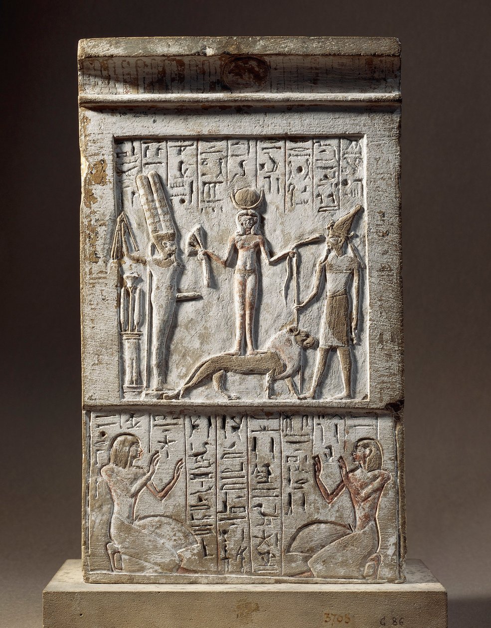 Syrien, Kadesch, Stele angeboten von Huy, Handwerker des Tals der Könige: Spender verehrt Göttin Kadesch und Gott Rechep von Egyptian 18th Dynasty