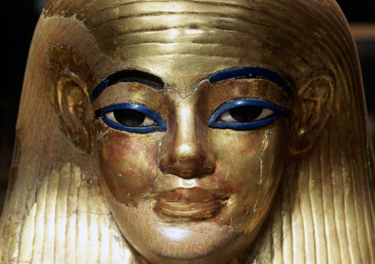 Totenmaske von Yuya, aus dem Grab von Yuya Tjuya, Tal der Könige, Ägypten, ägyptische Zivilisation, Neues Reich, Dynastie XVIII, Detail von Egyptian 18th Dynasty