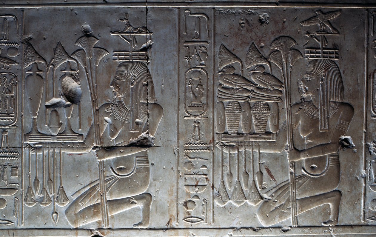 Basrelief, Tempel von Sethos I., Abydos, Ägypten, ägyptische Zivilisation, Neues Reich, Dynastie XIX von Egyptian 19th Dynasty