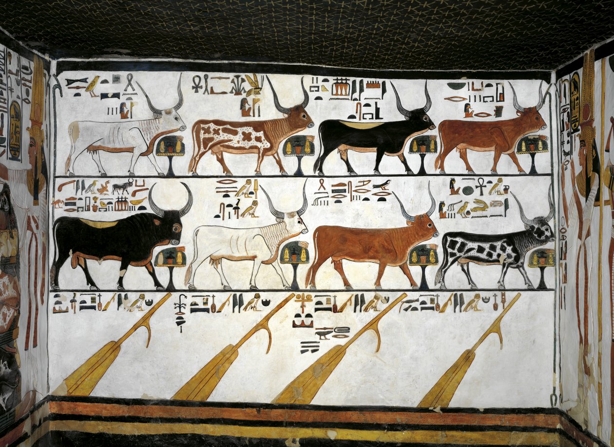Ägypten, Theben, Luxor, Tal der Königinnen, Grab von Nefertari, Anhang zur Vorkammer, Wandmalereien, Illustriertes Totenbuch, Kapitel 89 von Egyptian 19th Dynasty