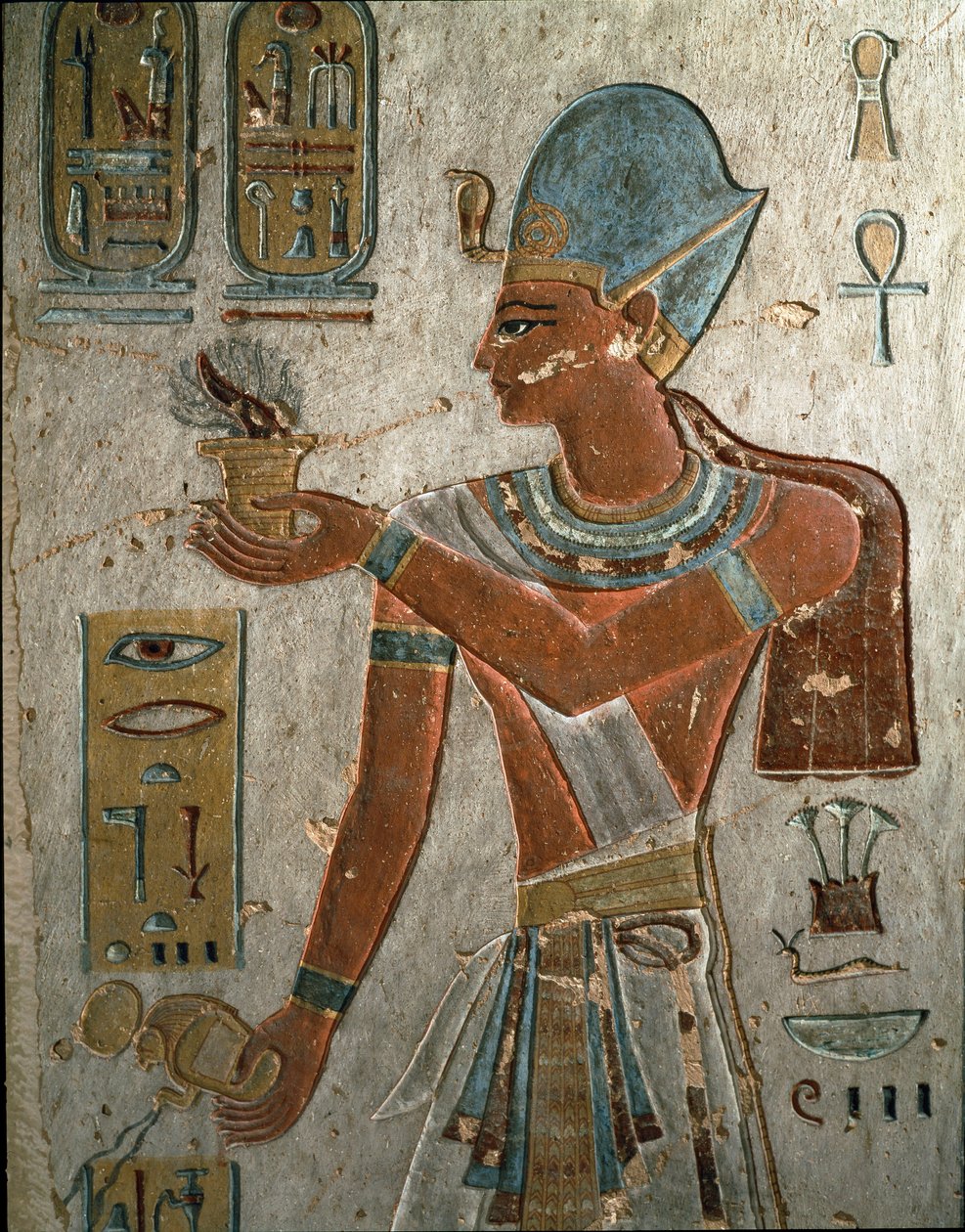 Ägyptische Antiquität: Pharao Ramses I. (1320-1310 v. Chr.) stellt Weihrauch und Wasser bei einer Zeremonie dar. Grab von Ramses I., Tal der Könige, Ägypten von Egyptian 19th Dynasty