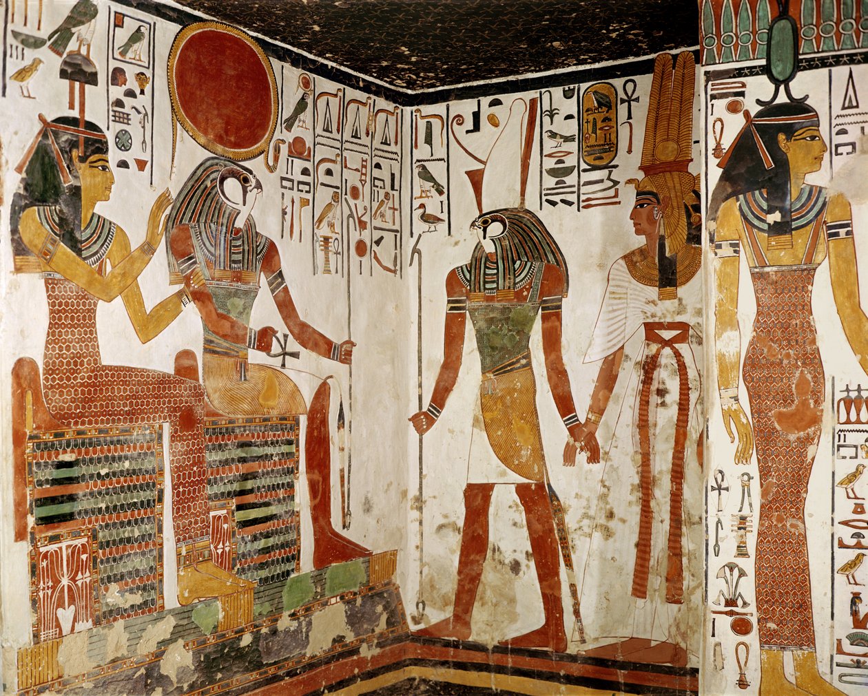 Nefertari wird von Horus vor den Gott Re-Horakhty gebracht, aus dem Grab von Nefertari, Neues Reich (Wandmalerei) von Egyptian 19th Dynasty