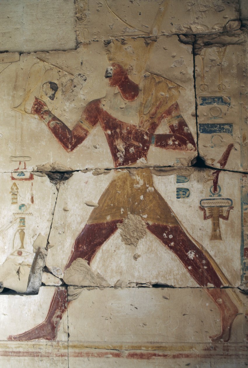 Bemaltes Relief, das einen Pharao darstellt, Tempel von Ramses II., Abydos, Ägypten, ägyptische Zivilisation, Neues Reich, 19. Dynastie (Foto) von Egyptian 19th Dynasty
