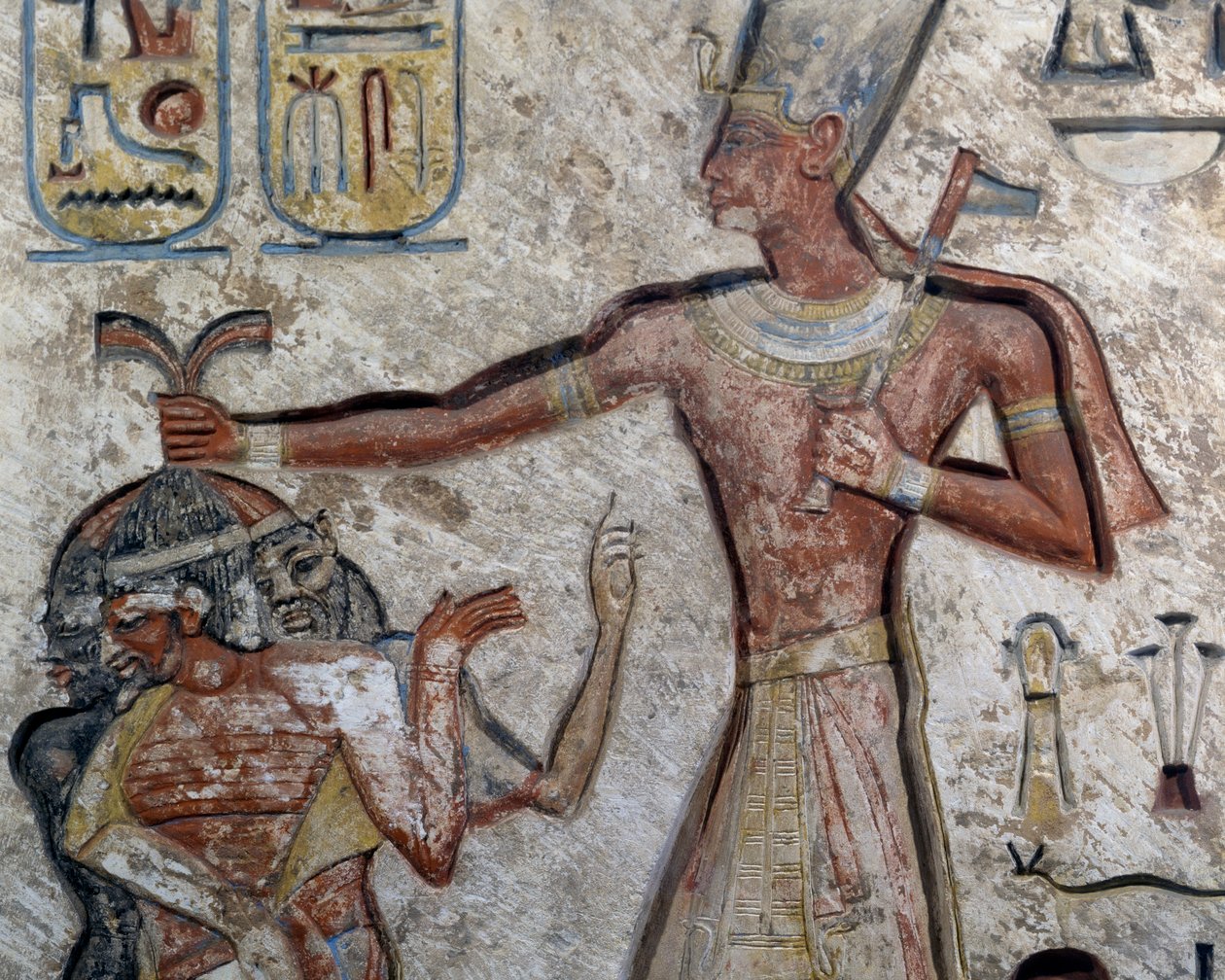 Ramses II. hält Gefangene an ihren Haaren (Detail), ägyptische Zivilisation, Neues Reich, Dynastie XIX von Egyptian 19th Dynasty