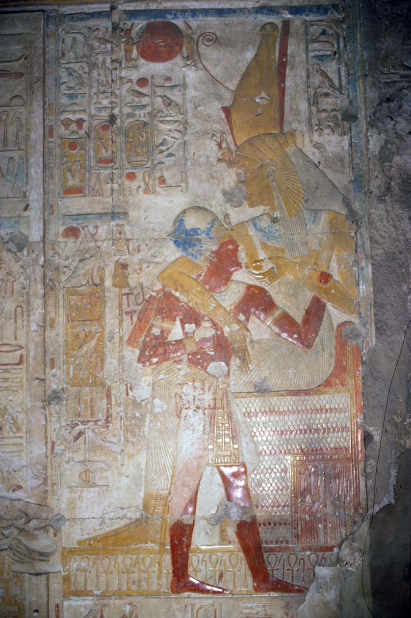 Relief von Sethos I (1303-1290 v. Chr.) und Isis, Neues Reich von Egyptian 19th Dynasty