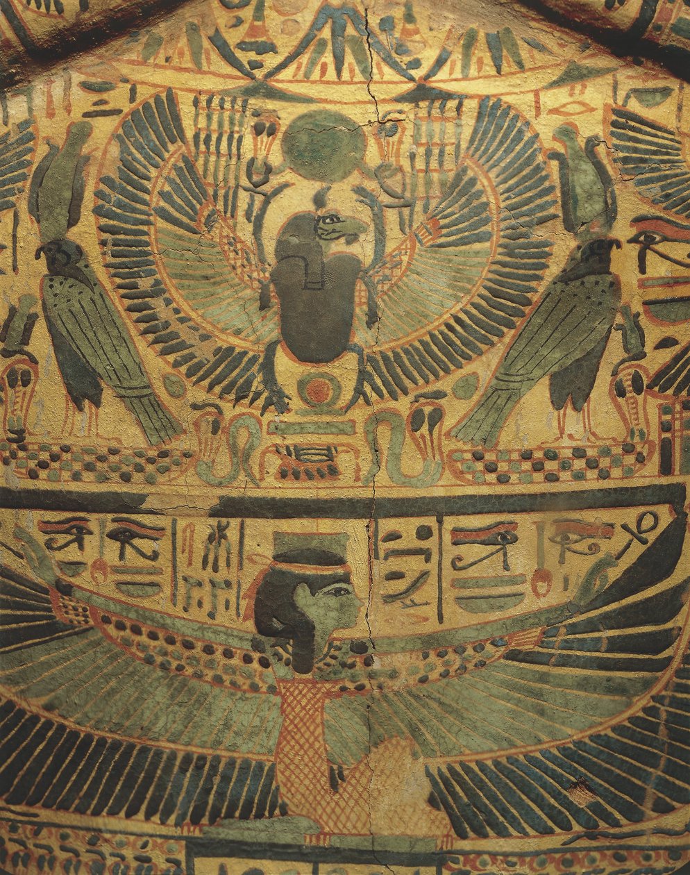 Mumienabdeckung mit geflügelter Gottheit, die einen Skarabäus, Symbol der Ewigkeit, schützt von Egyptian 22nd Dynasty