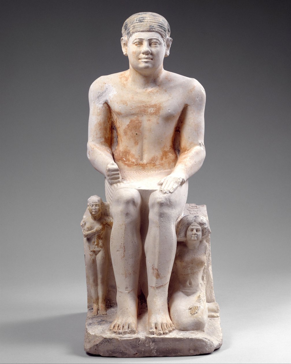 Nikare mit seiner Frau und Tochter, ca. 2420-2389 v. Chr. (bemalter Kalkstein) von Egyptian 5th Dynasty