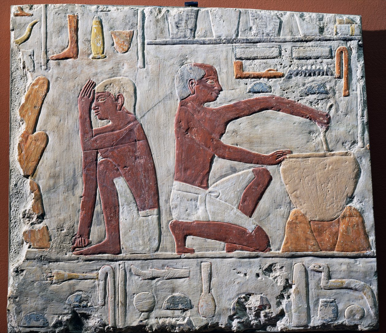 Vorbereitung und Backen von Brot, 2500-2350 v. Chr. (bemalter Kalkstein) von Egyptian 5th Dynasty