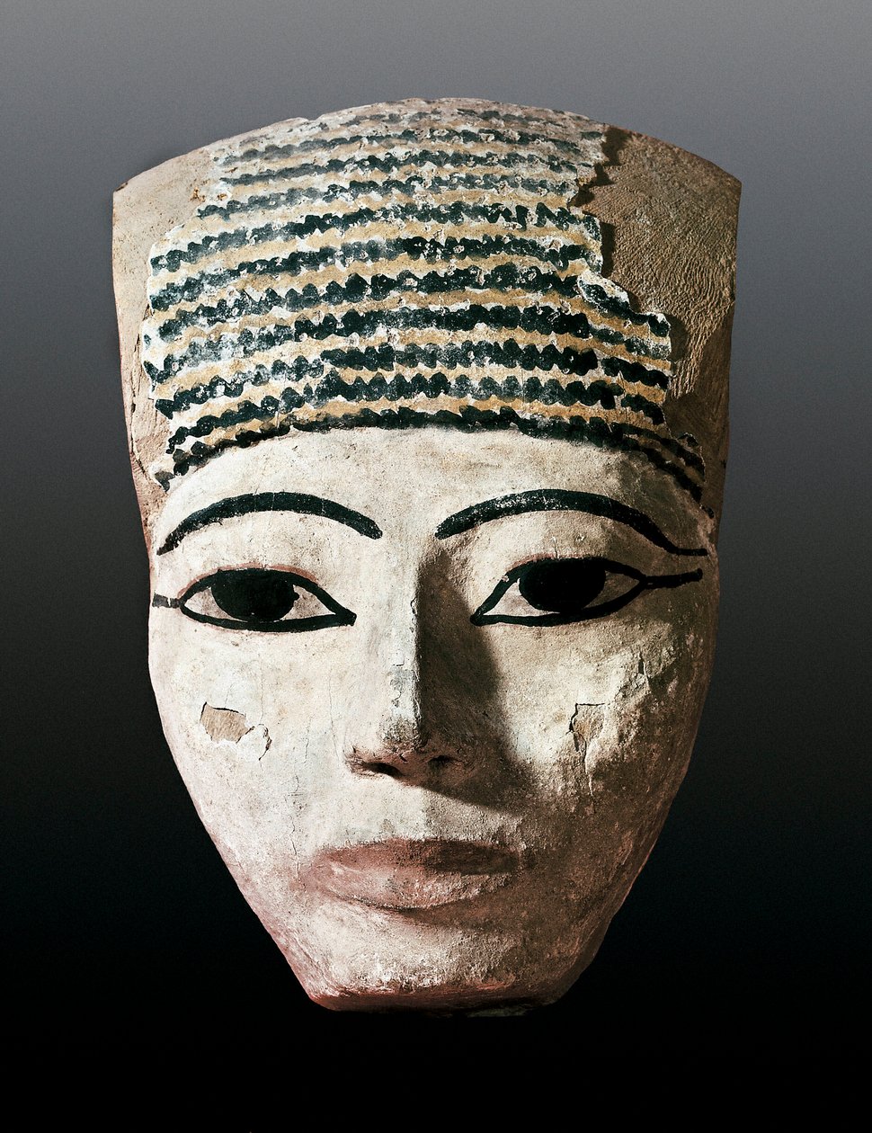 Altes Ägypten: Porträt für einen ägyptischen Sarkophag. 17.-12. Jahrhundert v. Chr. Polychrome Holzschnitzerei. Monistrol von Montserrat, Montserrat Museum. von Egyptian Egyptian